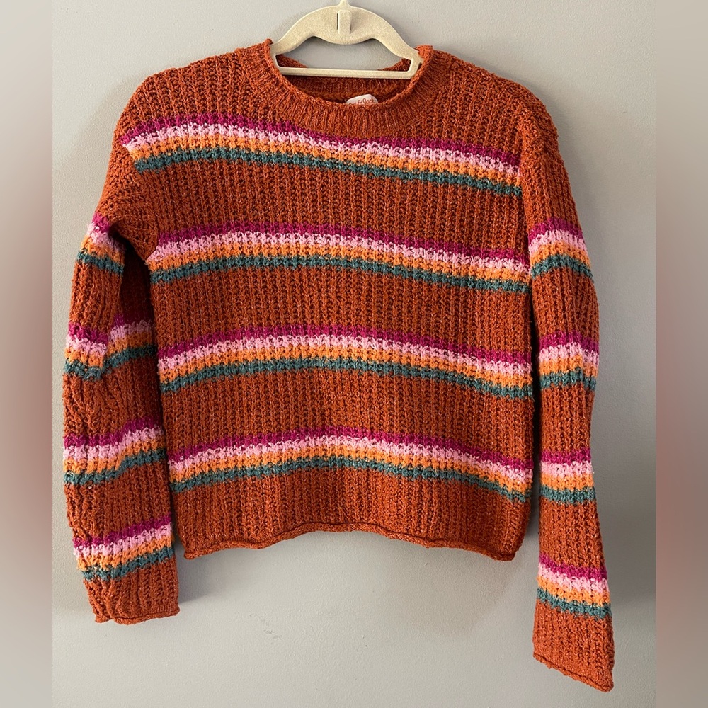 Cat & Jack Girls Size L (10/12) multi Striped Chunky Knit Pullover Sweater